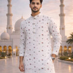 Printed cotton red leaf