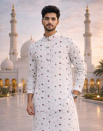 Printed cotton red leaf