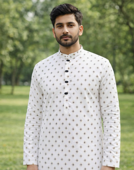 p-3 প্রিন্টেড কটন পান্জাবি - Image 1