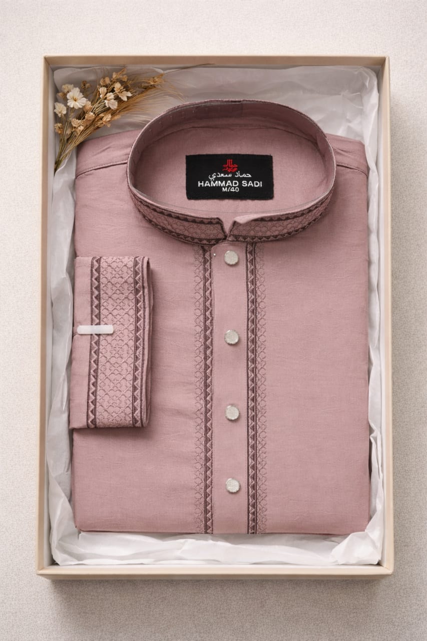 WhatsApp Image 2026-03-02 at 8.45.05 AM (1) ভাংচুর এমব্রয়ডারি পান্জাবি Premium { Dusty Rose } - Image 1