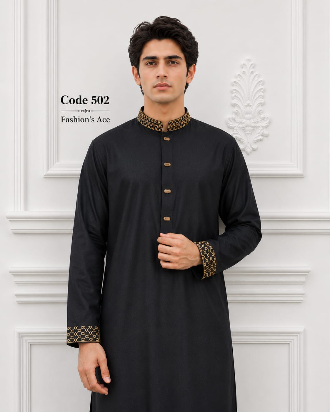 502 Black cotton embroidery { Code 502 } - Image 1