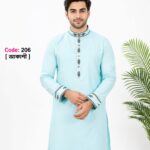 Code-206-Sky blue-সূতি এমব্রয়ডারি পান্জাবি