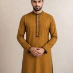 Code-304-Golden -সূতি এমব্রয়ডারি পান্জাবি
