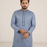 Code-305-Ash-সূতি এমব্রয়ডারি পান্জাবি