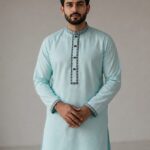 Code-306-Sky Blue-সূতি এমব্রয়ডারি পান্জাবি