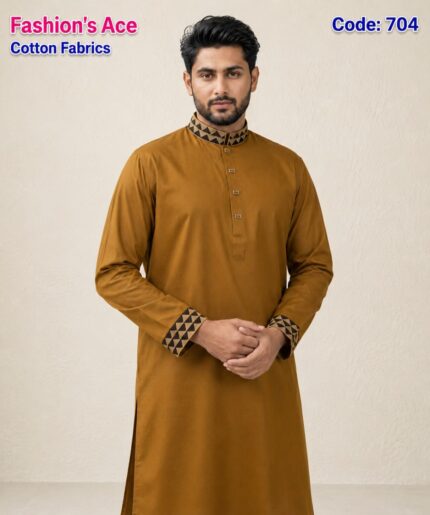 Code-704-Golden-সূতি এমব্রয়ডারি পান্জাবি