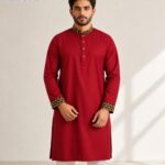 Code-708-Maroon-সূতি এমব্রয়ডারি পান্জাবি